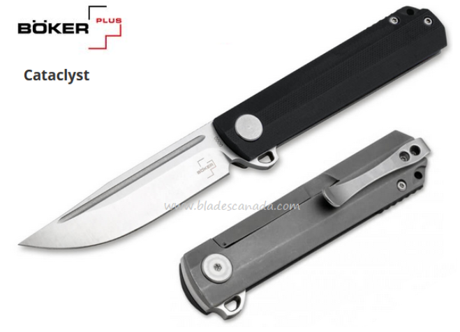 Boker Plus Cataclyst Flipper Framelock Knife, 440C, G10 Black, 01BO674